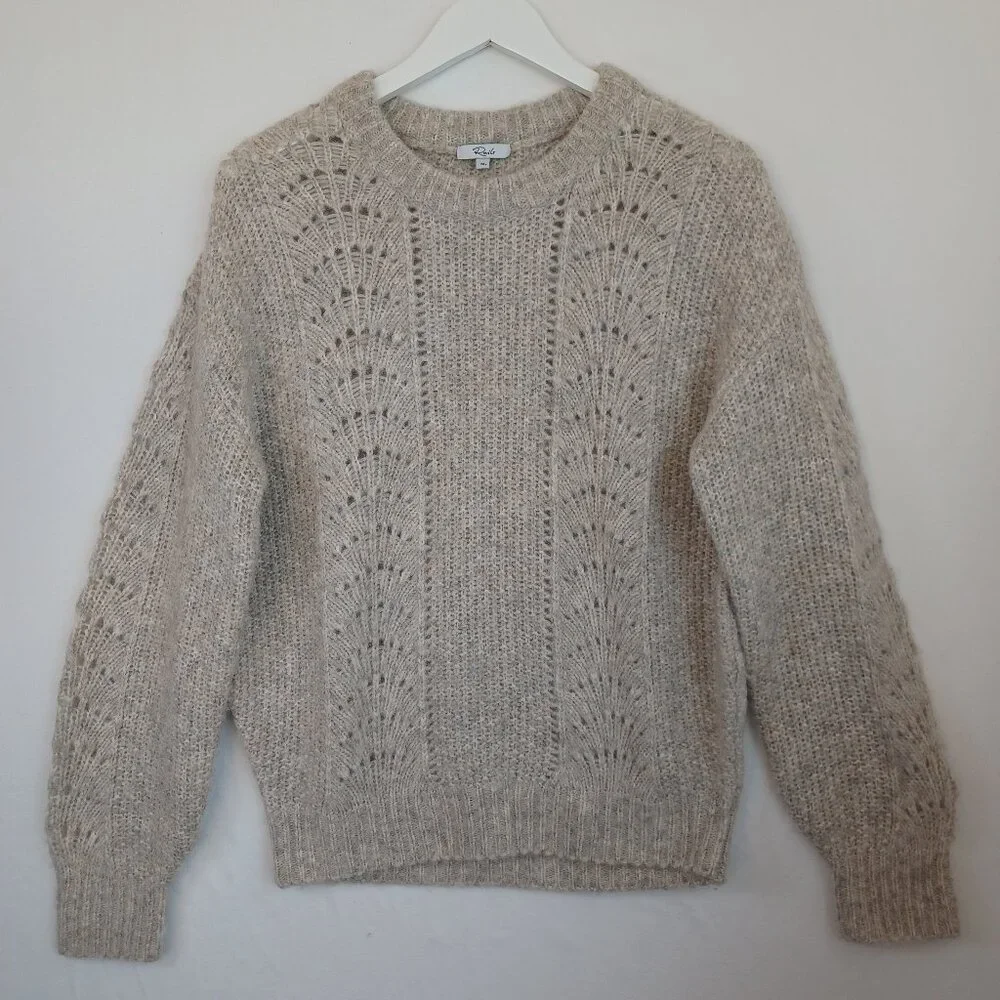 Rails Sweater Mara Teddy Crew Neck Pullover Alpaca Wool Blend Pointelle Knit Med